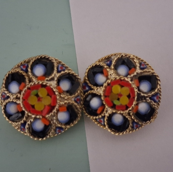 Vintage Jewelry - Micro Mosaic Earrings